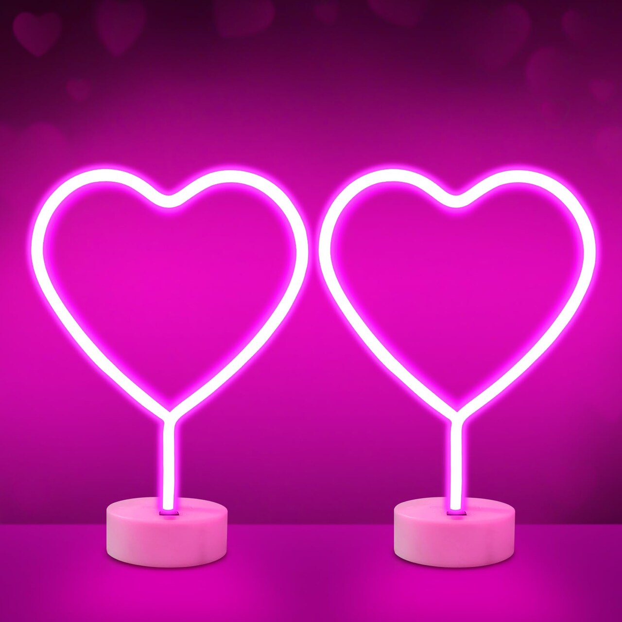 2 Pack Heart Neon Signs, LED Lights Battery Operated or USB Powered Decoration Lamp, Neon Lights Decor for Valentine's Day Gifts, Wedding, Party, Pink Room Decor (Pink Heart)